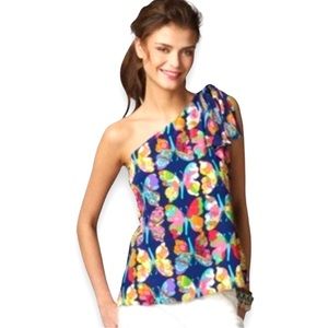 Lilly Pulitzer | NWOT ✨ Butterfly Print One Shoulder Side Tie Silk Top